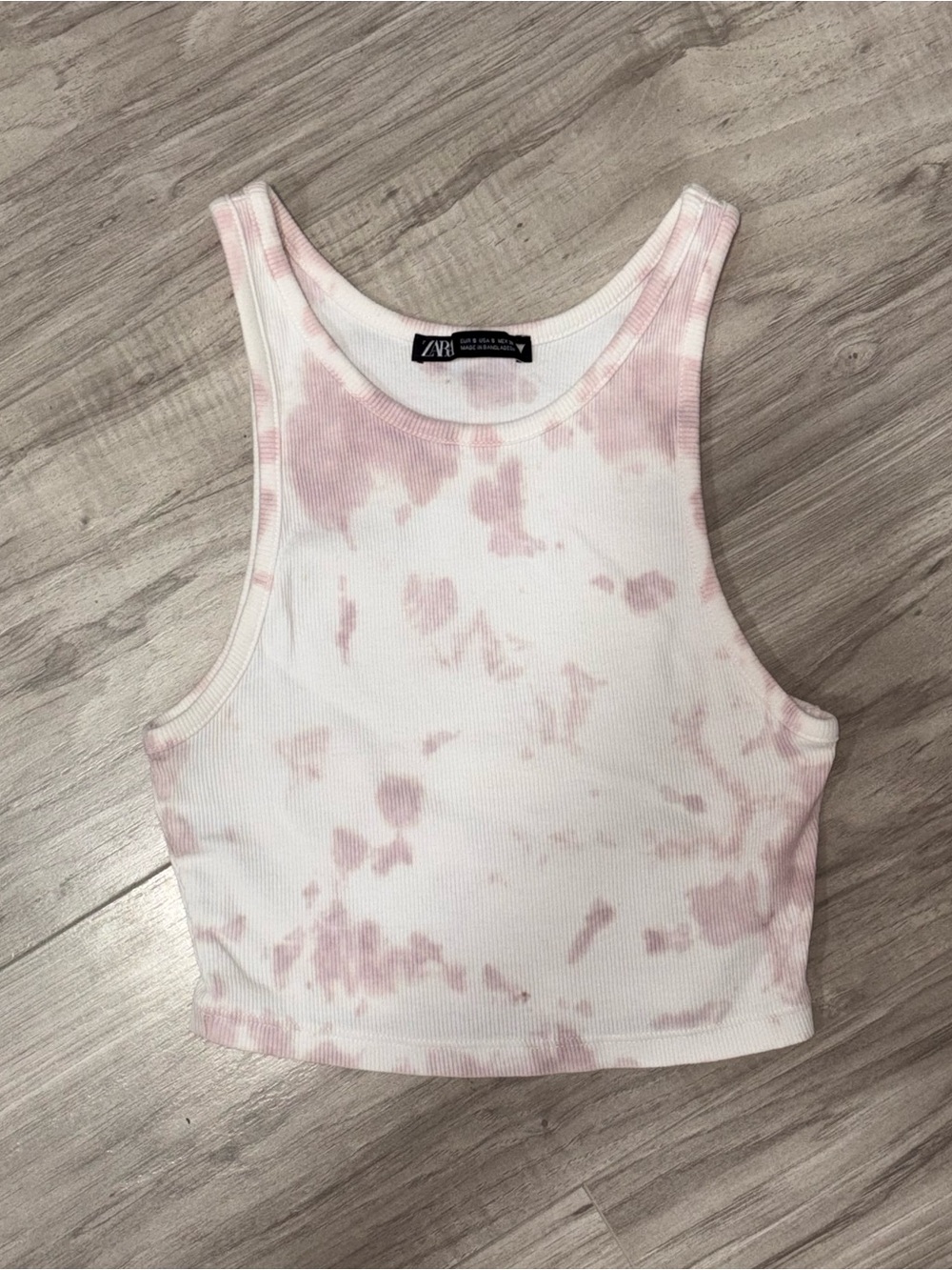 Zara Pink Tie-Dye Ribbed Cropped Tank Top S